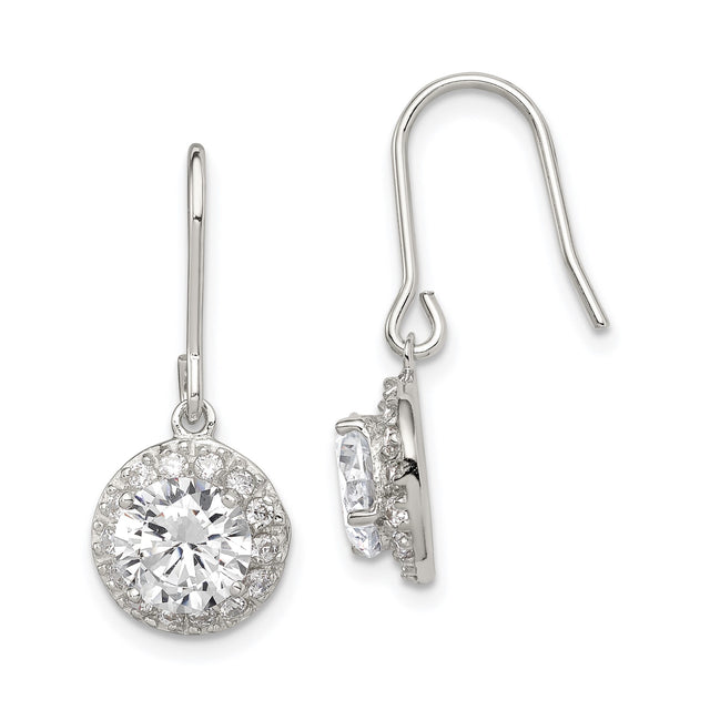 Sterling Silver Dangle Earrings with Cubic Zirconia, Classic Halo Drop Design for Women