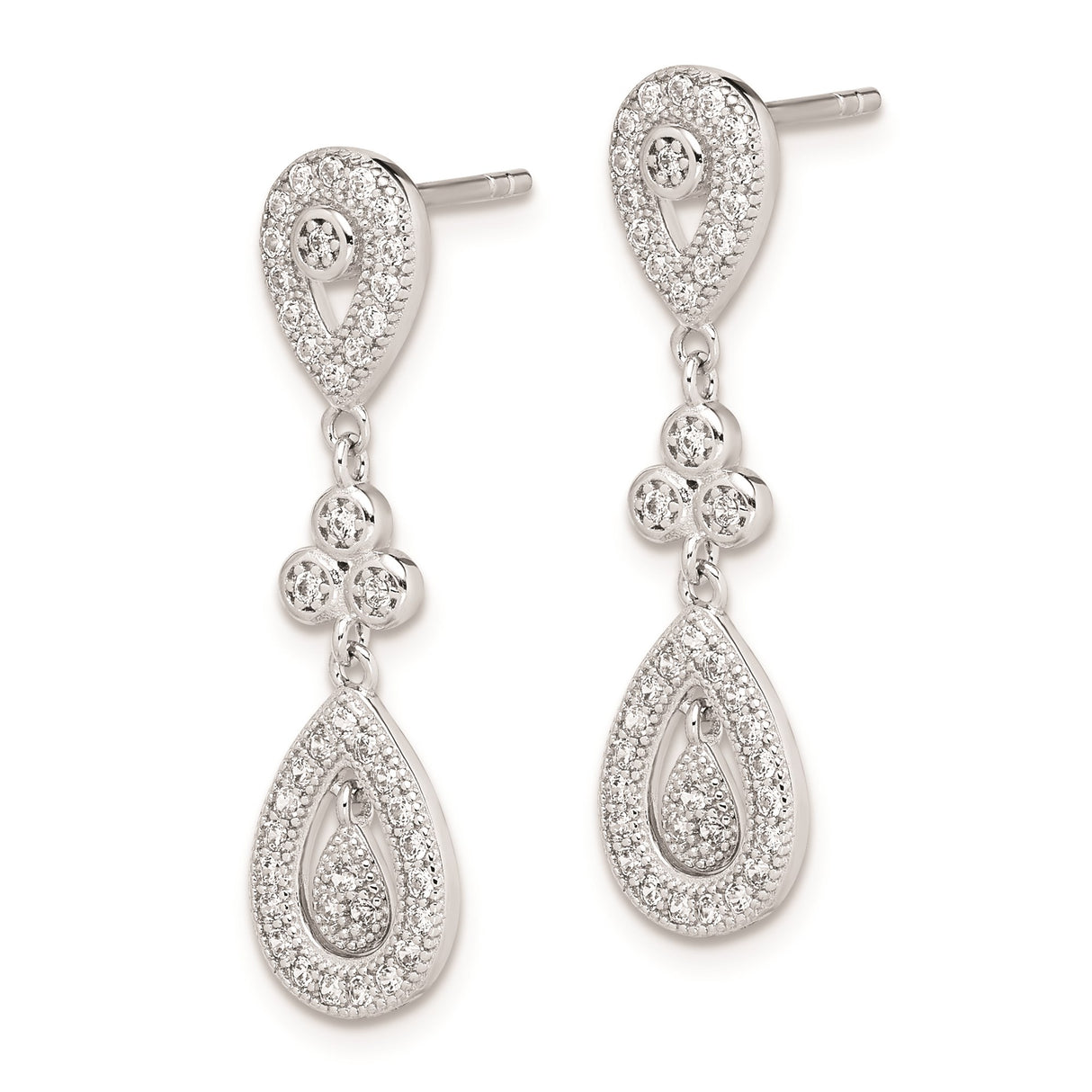 Sterling Silver Drop Earrings with Teardrop and Round Cubic Zirconia, Elegant Dangle Design
