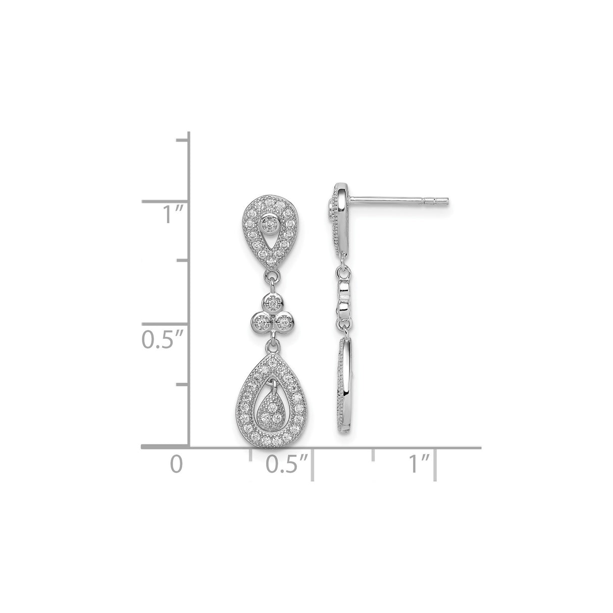Sterling Silver Drop Earrings with Teardrop and Round Cubic Zirconia, Elegant Dangle Design