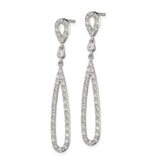 Sterling Silver Dangle Earrings with Cubic Zirconia, Elongated Teardrop Drop Design