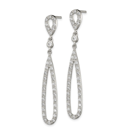 Sterling Silver Dangle Earrings with Cubic Zirconia, Elongated Teardrop Drop Design