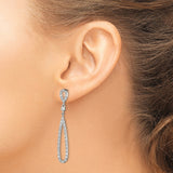 Sterling Silver Dangle Earrings with Cubic Zirconia, Elongated Teardrop Drop Design