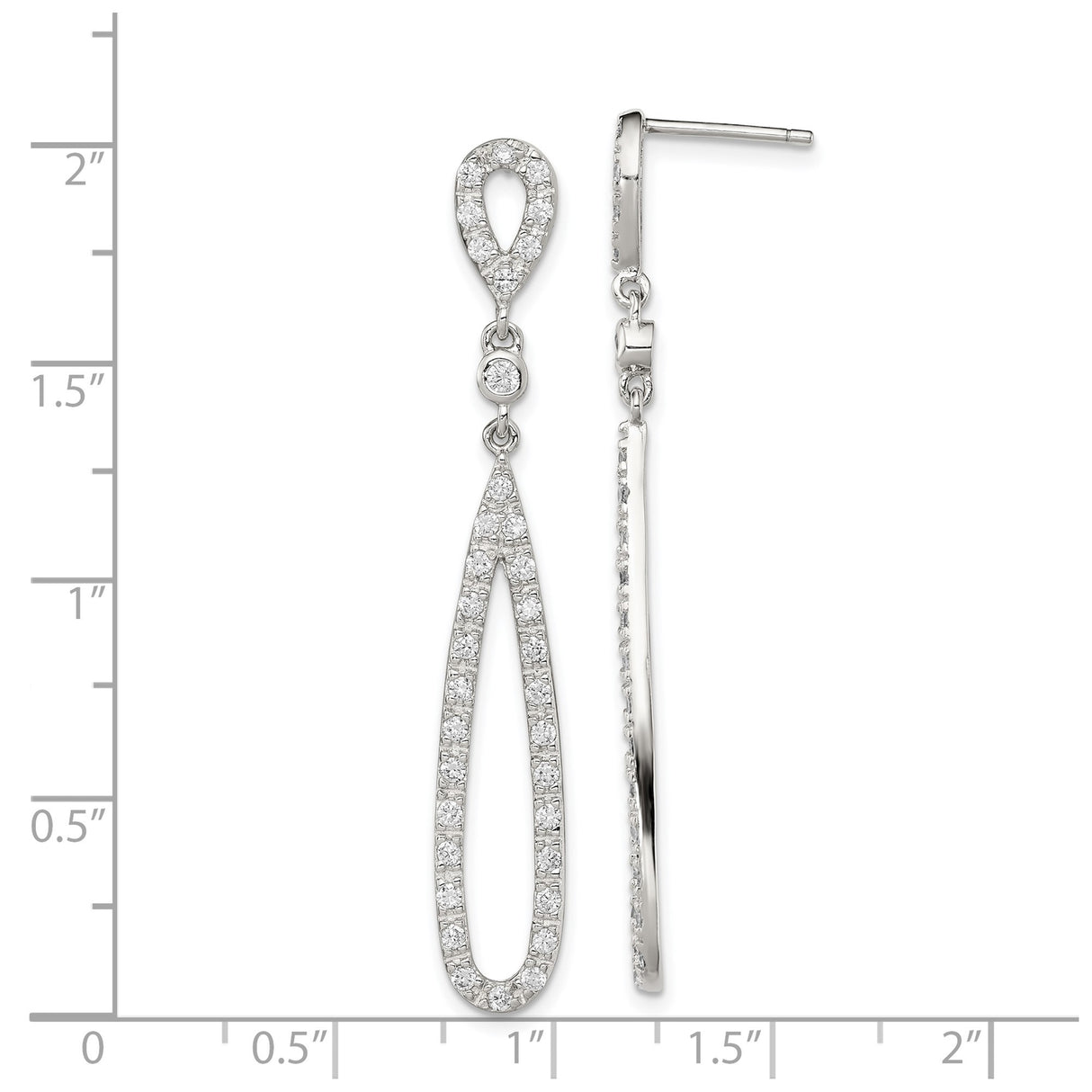 Sterling Silver Dangle Earrings with Cubic Zirconia, Elongated Teardrop Drop Design