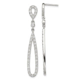 Sterling Silver Dangle Earrings with Cubic Zirconia, Elongated Teardrop Drop Design