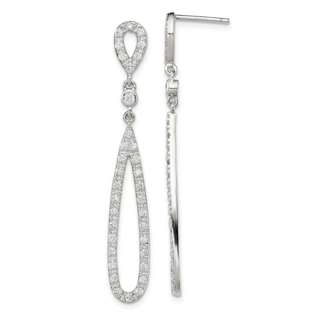 Sterling Silver Dangle Earrings with Cubic Zirconia, Elongated Teardrop Drop Design