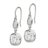 Sterling Silver Drop Earrings with Cushion Cut and Oval Cubic Zirconia Bezel Settings