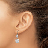 Sterling Silver Drop Earrings with Cushion Cut and Oval Cubic Zirconia Bezel Settings
