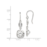 Sterling Silver Drop Earrings with Cushion Cut and Oval Cubic Zirconia Bezel Settings