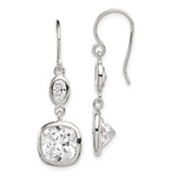 Sterling Silver Drop Earrings with Cushion Cut and Oval Cubic Zirconia Bezel Settings
