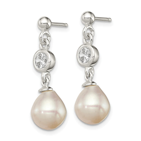 Sterling Silver Dangle Earrings with Teardrop Pearl and Cubic Zirconia Accents, Bridal Style