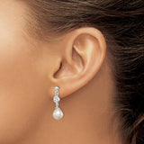 Sterling Silver Dangle Earrings with Teardrop Pearl and Cubic Zirconia Accents, Bridal Style