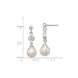 Sterling Silver Dangle Earrings with Teardrop Pearl and Cubic Zirconia Accents, Bridal Style