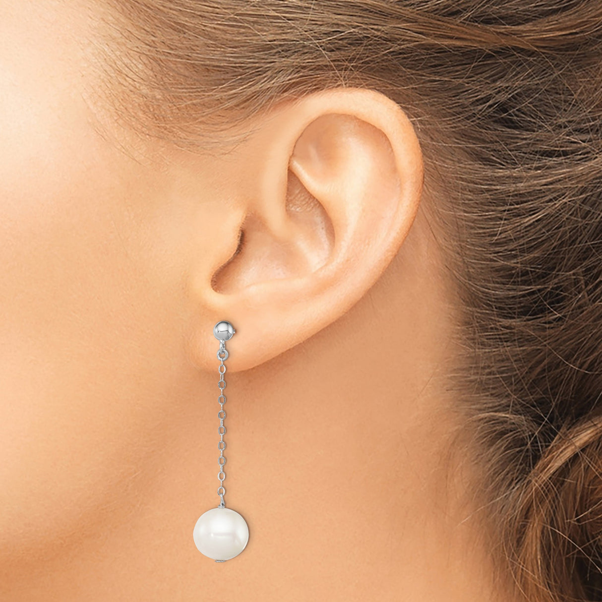 Sterling Silver Dangle Earrings with White Freshwater Pearls, Chain Drop Design, Bridal Jewelry