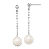 Sterling Silver Dangle Earrings with White Freshwater Pearls, Chain Drop Design, Bridal Jewelry