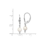 Sterling Silver Dangle Earrings with White Freshwater Cultured Pearls, Leverback Design