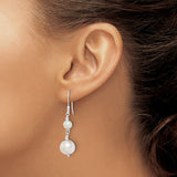 Sterling Silver Dangle Earrings with White Freshwater Pearl Drops, Double Pearl Design