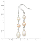 Sterling Silver Dangle Earrings with Three Freshwater Cultured Pearls in White and Blush Tones