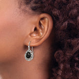 Sterling Silver Teardrop Dangle Earrings with Black Onyx, Filigree Vintage Style