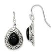 Sterling Silver Teardrop Dangle Earrings with Black Onyx, Filigree Vintage Style