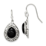 Sterling Silver Teardrop Dangle Earrings with Black Onyx, Filigree Vintage Style
