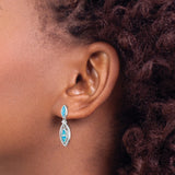 Sterling Silver Dangle Earrings with Blue Lab Created Opal and Cubic Zirconia, Marquise Drop Design