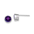Sterling Silver Stud Earrings with Round Cut Purple Gemstones in Bezel Setting, Amethyst Studs for Women, Elegant Minimal Design for Daily Wear or Evening, Silver Jewelry with Post Back Studs