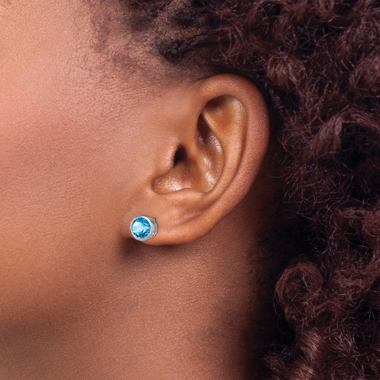 Sterling Silver Stud Earrings with Sky Blue Topaz in Bezel Setting, Minimalist Design for Women