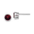 Sterling Silver Garnet Stud Earrings, Round Bezel Set January Birthstone Jewelry for Women
