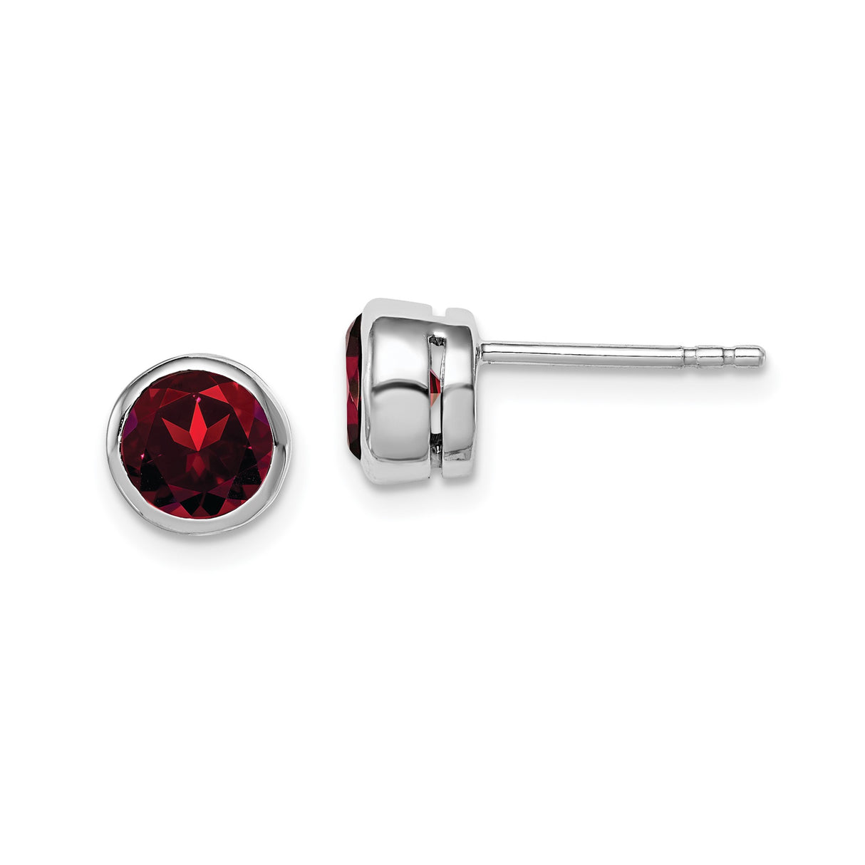 Sterling Silver Garnet Stud Earrings, Round Bezel Set January Birthstone Jewelry for Women