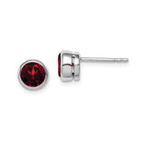 Sterling Silver Garnet Stud Earrings, Round Bezel Set January Birthstone Jewelry for Women