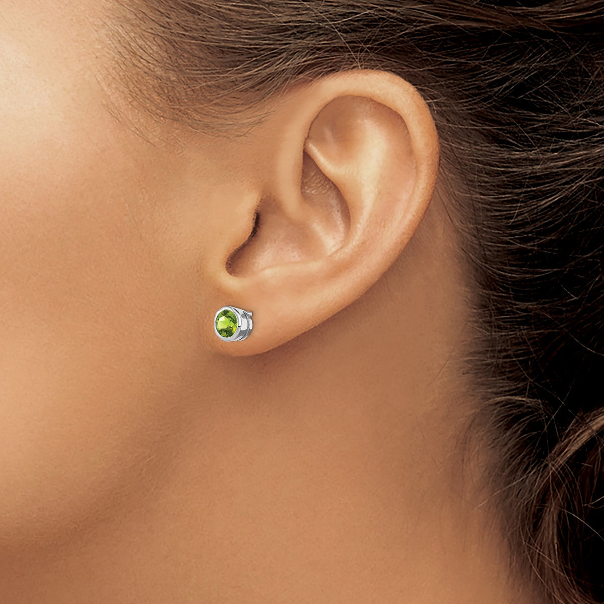 Sterling Silver Peridot Bezel Stud Earrings for Women