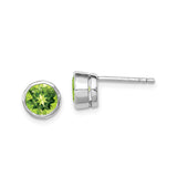 Sterling Silver Stud Earrings with Round Cut Green Gemstone in Bezel Setting, Minimalist Birthstone Studs for Women, Classic Silver Earrings for Daily Wear, Natural Peridot Jewelry Design