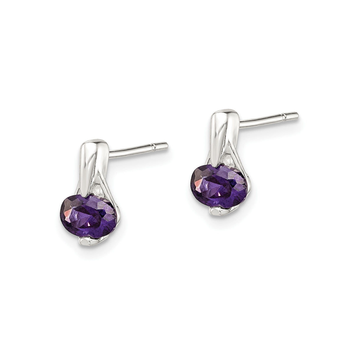 Sterling Silver Stud Earrings with Oval Cut Cubic Zirconia, Modern Minimalist Style