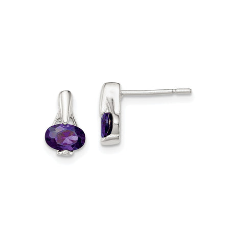 Sterling Silver Stud Earrings with Oval Cut Cubic Zirconia, Modern Minimalist Style