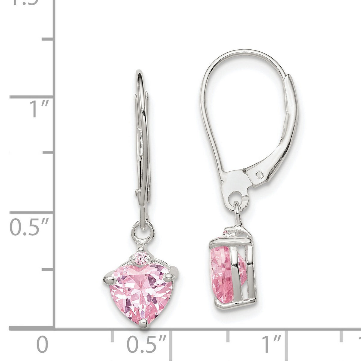 Sterling Silver Heart Leverback Earrings with Pink Cubic Zirconia Dangle Design for Women