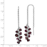 Sterling Silver Threader Earrings with Garnet Chips, Long Drop Dangle Boho Cluster Style