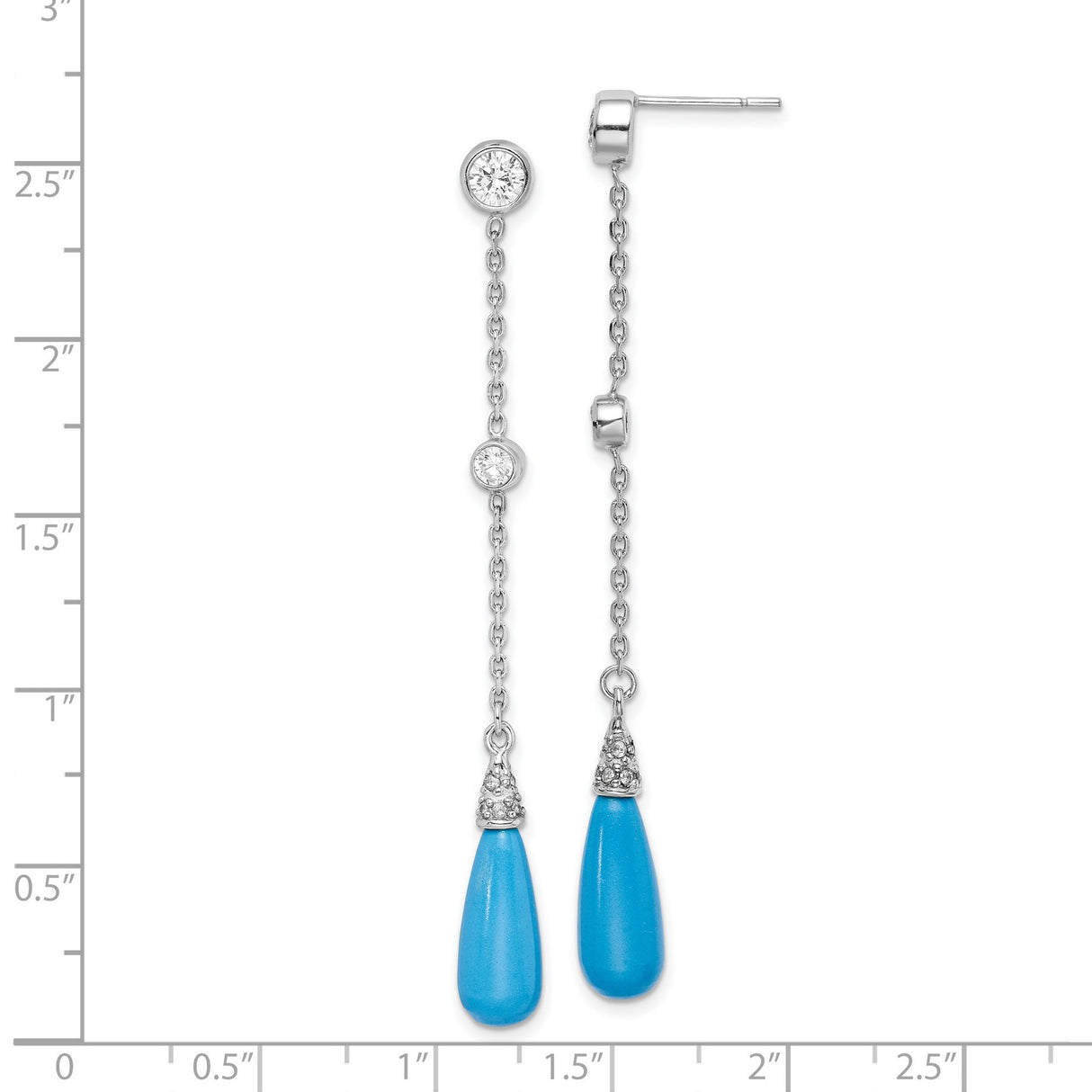 Sterling Silver Dangle Earrings with Teardrop Turquoise and Pavé Cubic Zirconia Drops