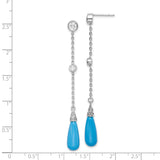 Sterling Silver Dangle Earrings with Teardrop Turquoise and Pavé Cubic Zirconia Drops