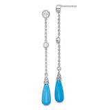 Sterling Silver Dangle Earrings with Teardrop Turquoise and Pavé Cubic Zirconia Drops