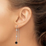 Sterling Silver Threader Earrings with Black Onyx Ball Drops, Minimalist Long Dangle Design