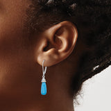 Sterling Silver Dangle Earrings with Turquoise Teardrop Gemstone and Beaded Caps, Boho Chic Style
