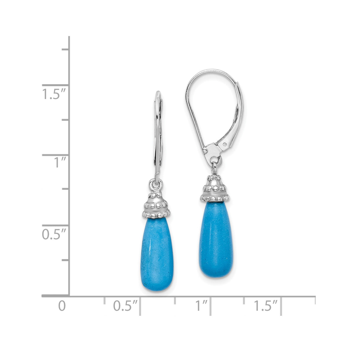 Sterling Silver Dangle Earrings with Turquoise Teardrop Gemstone and Beaded Caps, Boho Chic Style