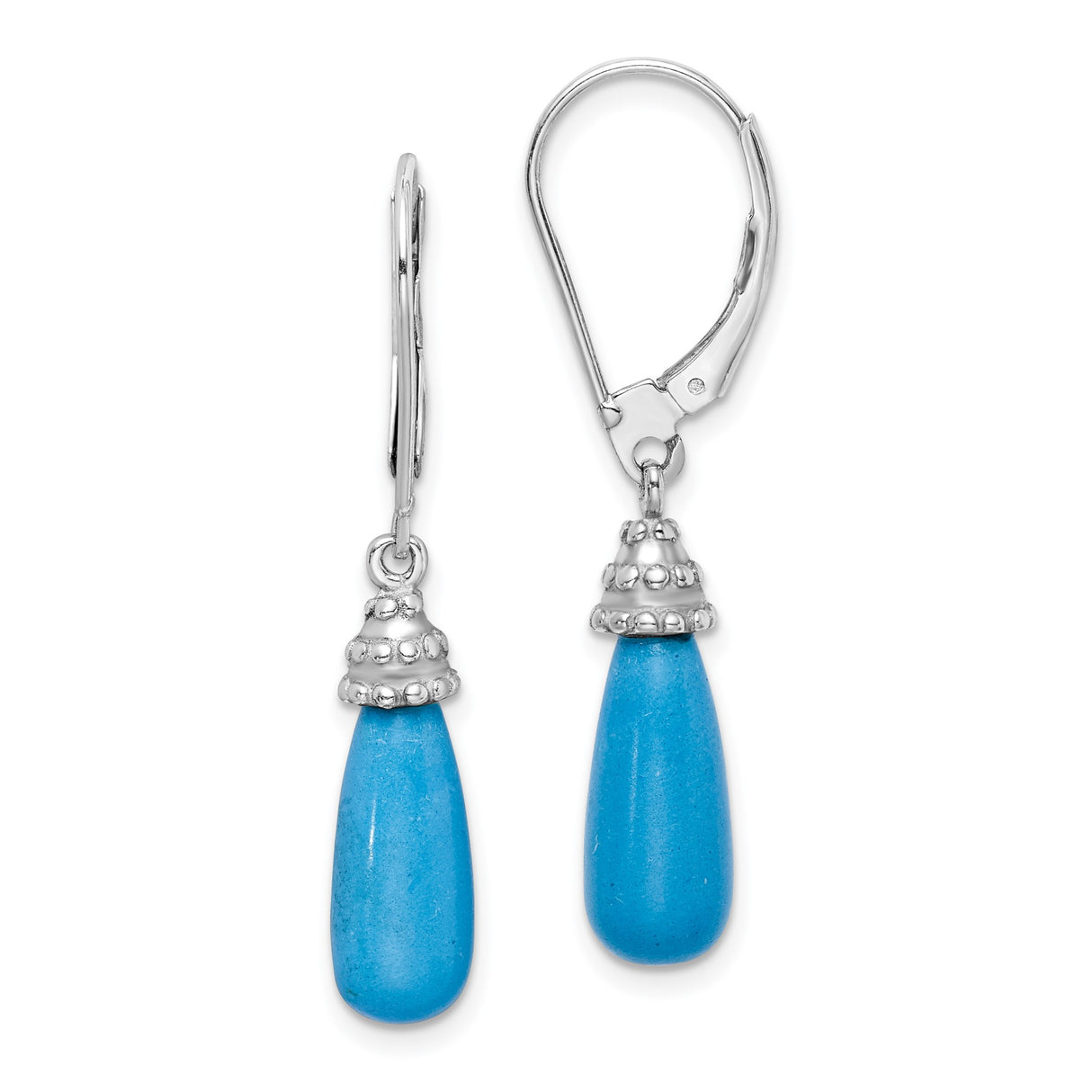 Sterling Silver Dangle Earrings with Turquoise Teardrop Gemstone and Beaded Caps, Boho Chic Style