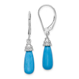 Sterling Silver Dangle Earrings with Turquoise Teardrop Gemstone and Beaded Caps, Boho Chic Style