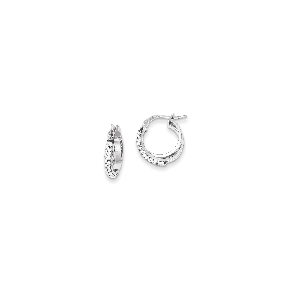 Sterling Silver Hoop Earrings with Cubic Zirconia Accents, Polished Lightweight Round Style