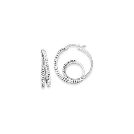 Sterling Silver Double Hoop Earrings with Twisted Design and Cubic Zirconia Accents