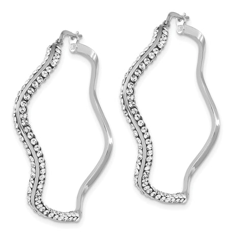 Sterling Silver Wavy Hoop Earrings with Clear Cubic Zirconia, Lightweight Modern Style for Women