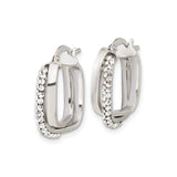 Sterling Silver Hoop Earrings with Cubic Zirconia, Square Shape, Hinged Closure