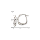 Sterling Silver Hoop Earrings with Cubic Zirconia, Square Shape, Hinged Closure
