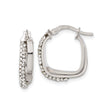 Sterling Silver Hoop Earrings with Cubic Zirconia, Square Shape, Hinged Closure